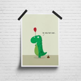 Poster Poepende Dino